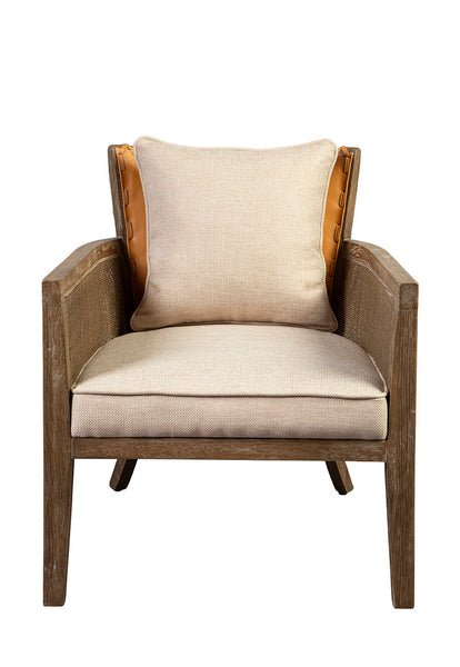 Oak, Linen, Leather & Hide Arm Chair