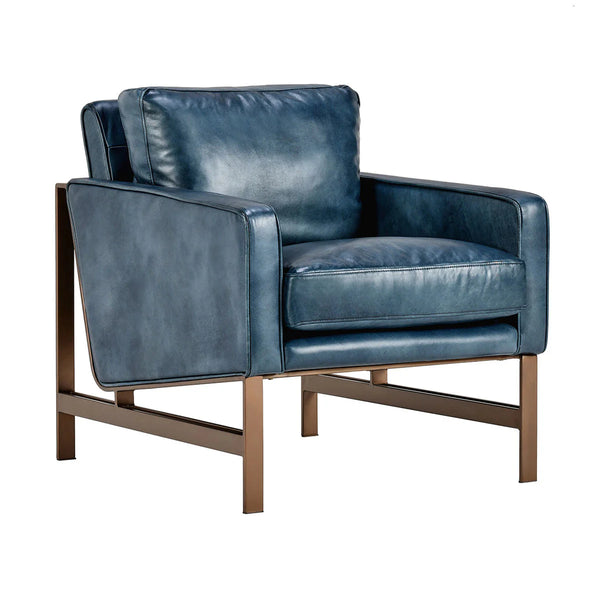 Blue Leather & Iron Club Chair