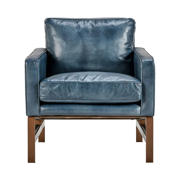 Blue Leather & Iron Club Chair