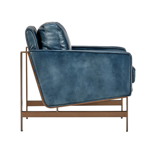 Blue Leather & Iron Club Chair