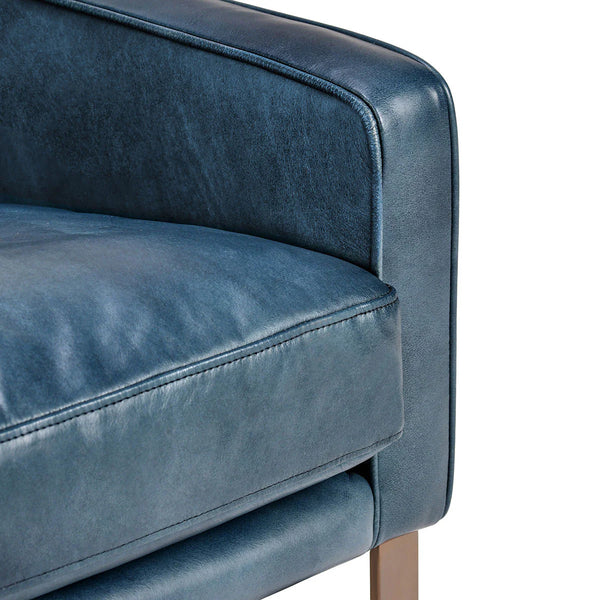Blue Leather & Iron Club Chair