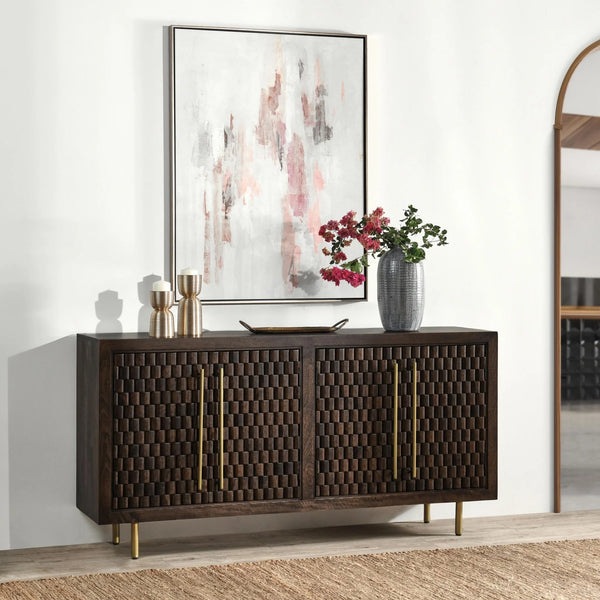 Hand Carved Mango 4 Door Cabinet