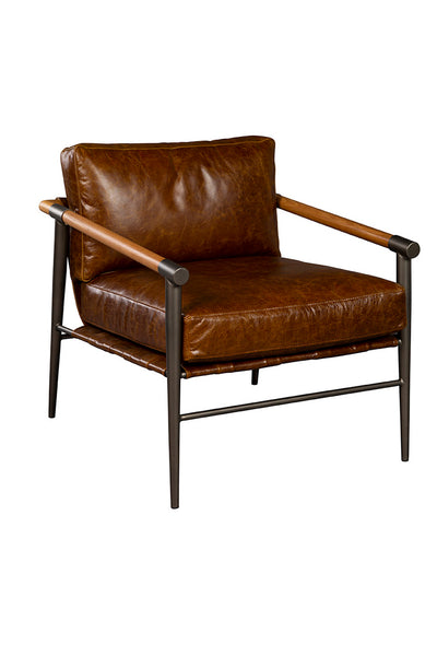 Oak, Metal & Leather Occasional Chair