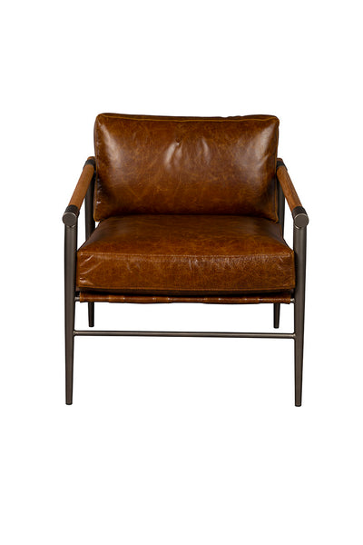 Oak, Metal & Leather Occasional Chair