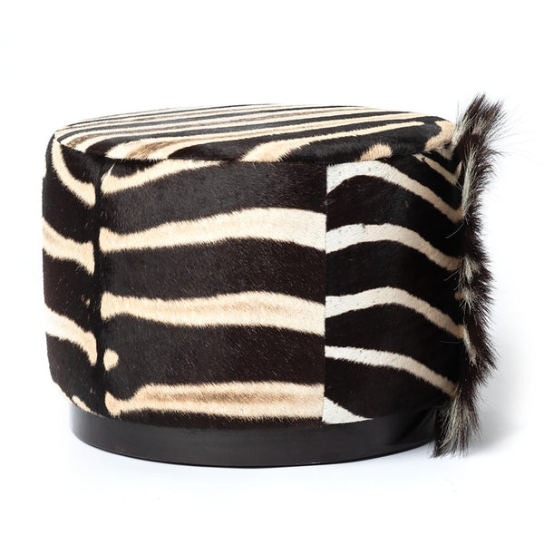 Zebra Hide Round Ottoman