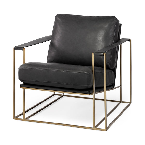 Black Leather & Gold Frame Accent Chair