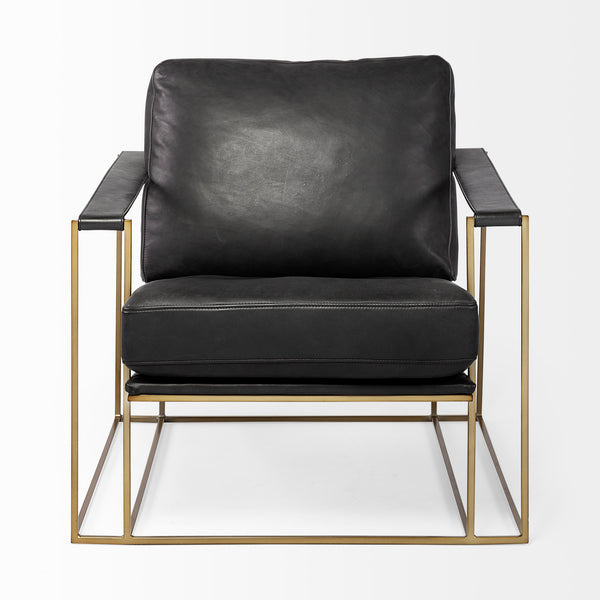 Black Leather & Gold Frame Accent Chair