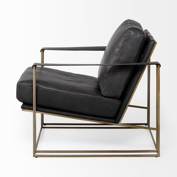Black Leather & Gold Frame Accent Chair
