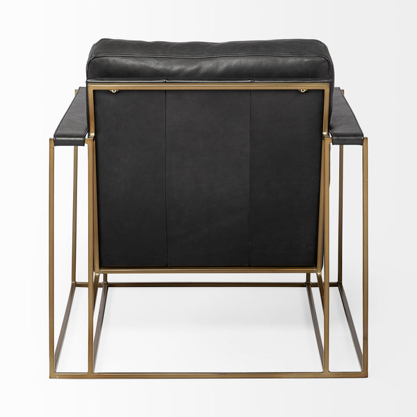Black Leather & Gold Frame Accent Chair
