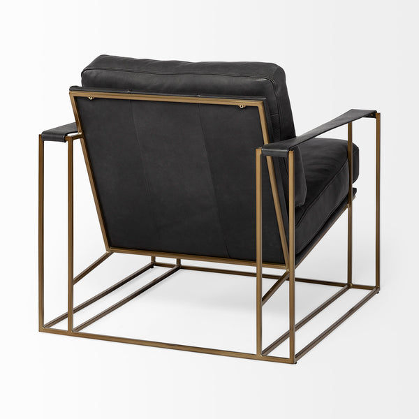 Black Leather & Gold Frame Accent Chair