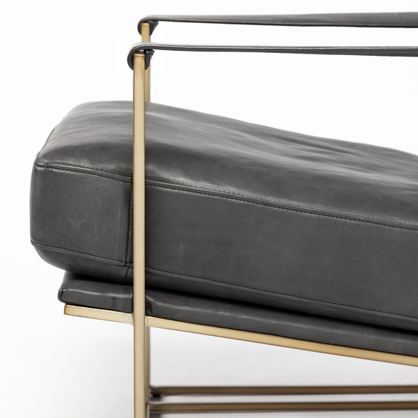 Black Leather & Gold Frame Accent Chair