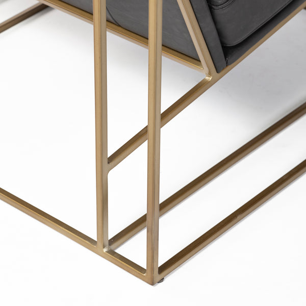 Black Leather & Gold Frame Accent Chair