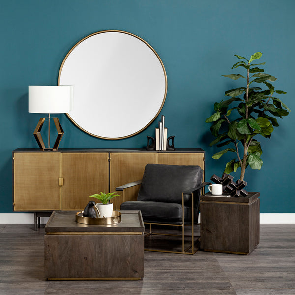 Black Leather & Gold Frame Accent Chair