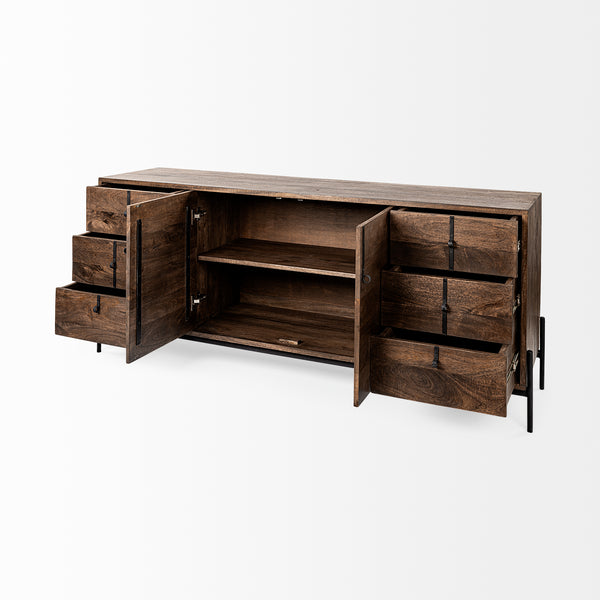 6 Drawer/ 2 Door Wood & Metal Sideboard