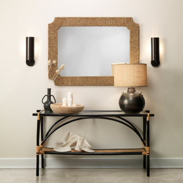 Black Rattan Console Table