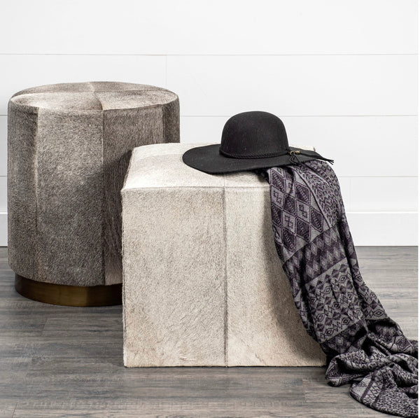 Square Hair on Hide Ottoman