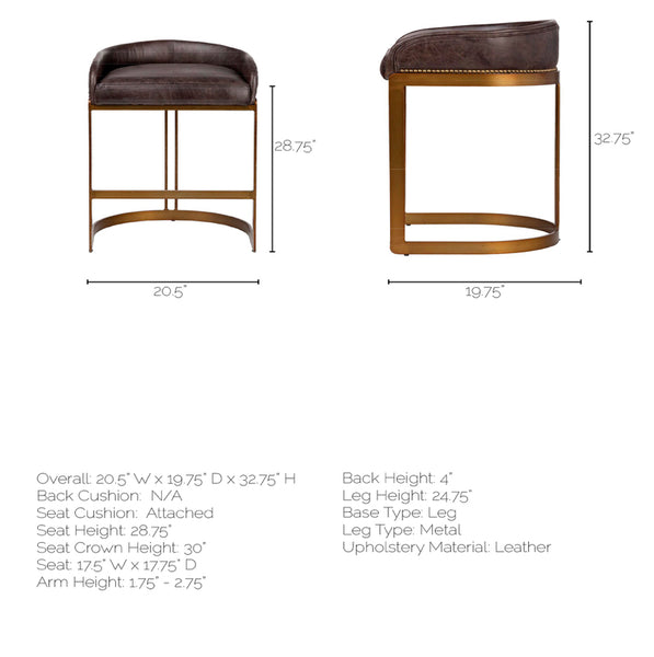 Black Leather & Gold Iron Bar Stool