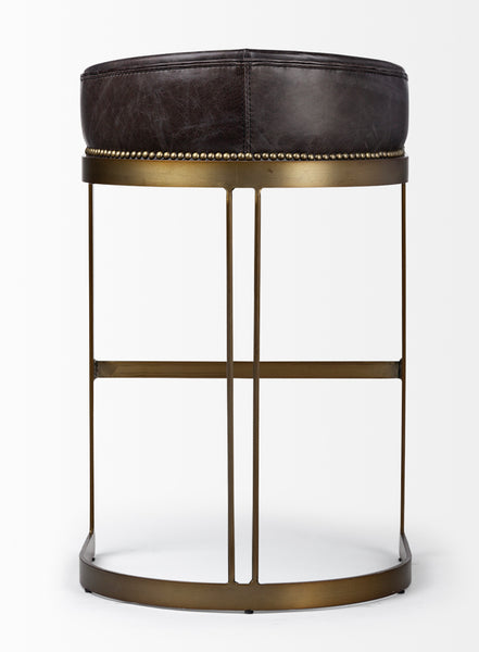 Black Leather & Gold Iron Bar Stool