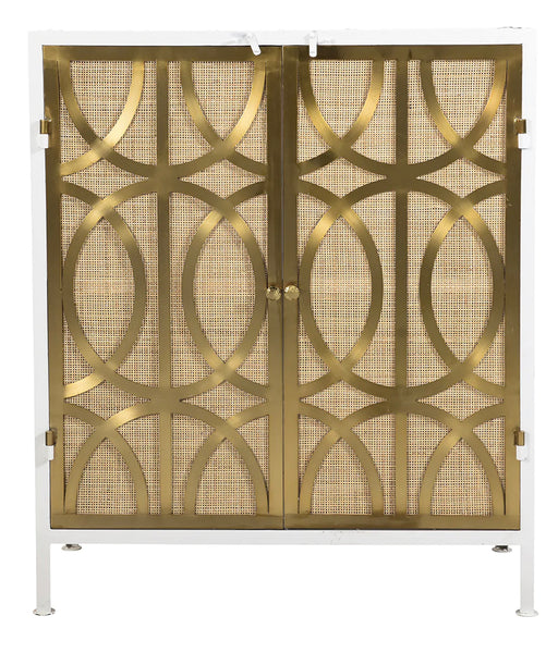White/Gold Iron Rattan 2 Door Cabinet