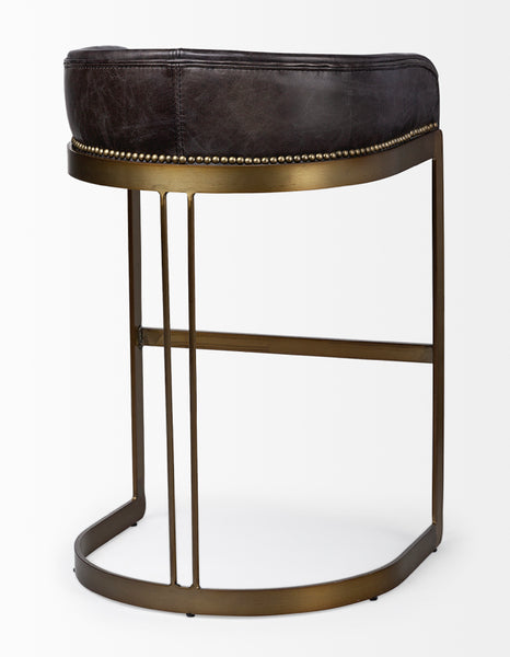 Black Leather & Gold Iron Bar Stool