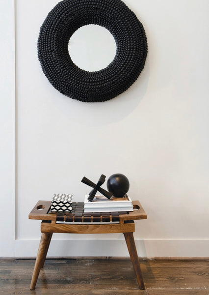 Woven Leather & Mango Wood Stool