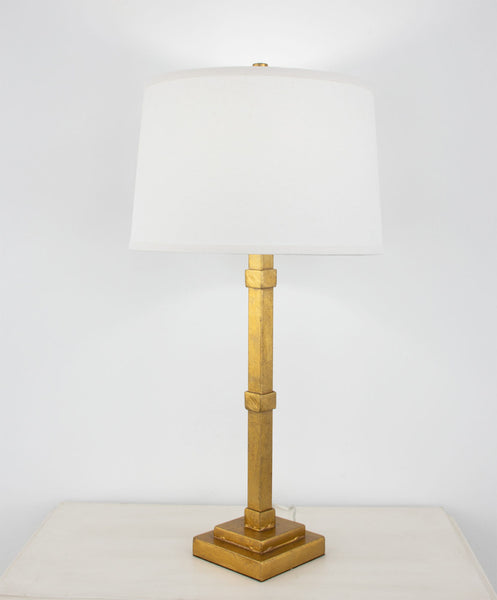 Gold Leaf Lamp w/ Square Navy Shade