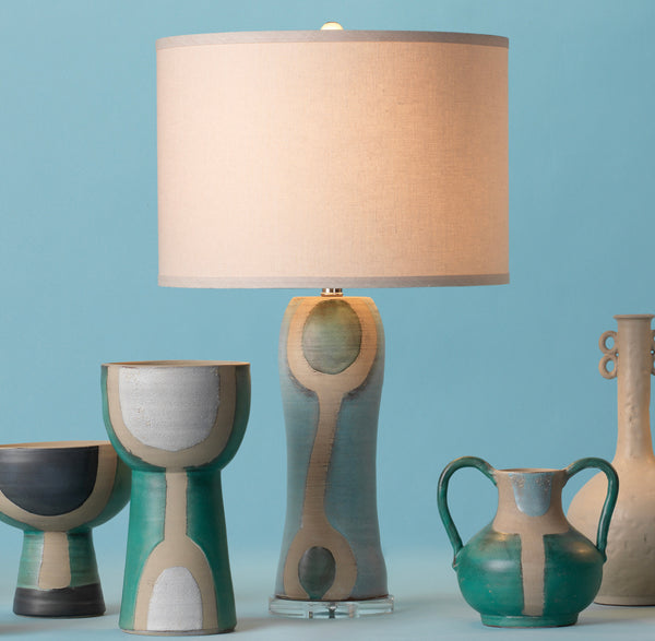 Hand Painted Blue Ceramic Ovals Lamp