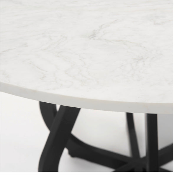 48” Marble & Black Iron Dining Table