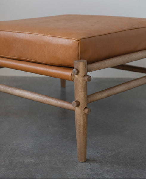 Leather Cushion & Mango Wood Ottoman