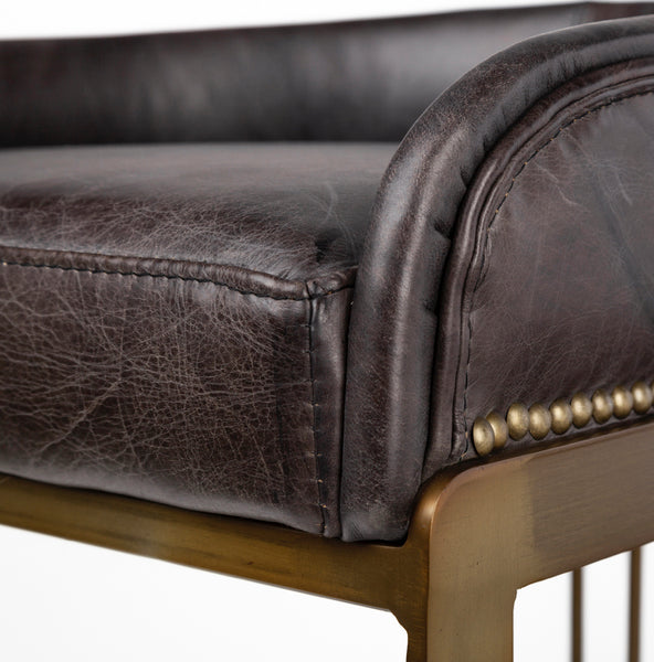 Black Leather & Gold Iron Bar Stool