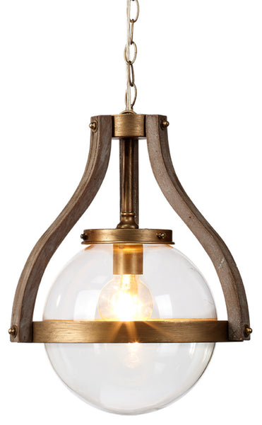 Handmade Brass & Wood Globe Pendant