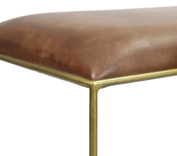 Brown Leather Long Stool