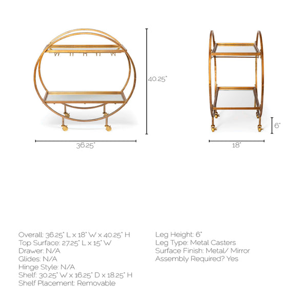 Glass & Gold Iron Bar Cart