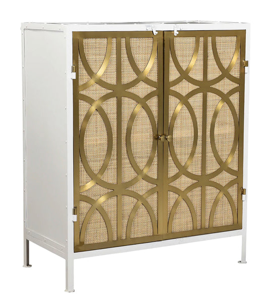 White/Gold Iron Rattan 2 Door Cabinet