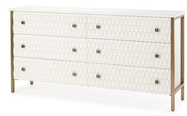 White & Gold 6 Drawer Chest