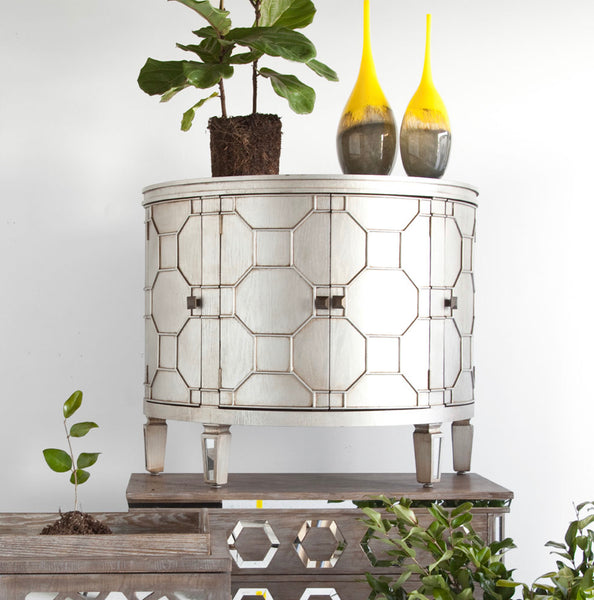 Mirror Top 4 Door Demilune Cabinet