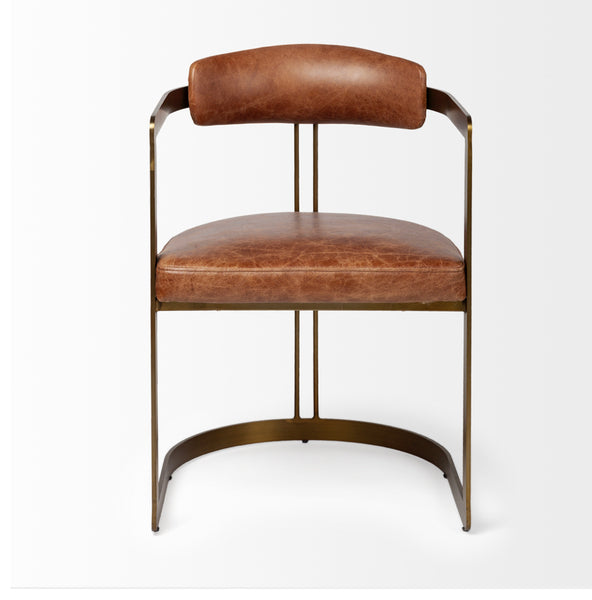 Brown Leather & Iron Dining Chair
