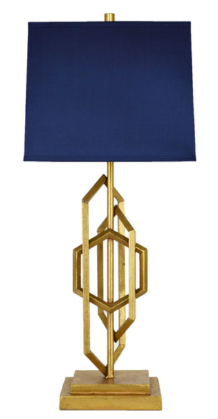 Gold Geometric Lamp w/ Blue Shade