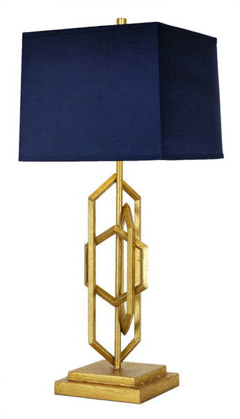 Gold Geometric Lamp w/ Blue Shade