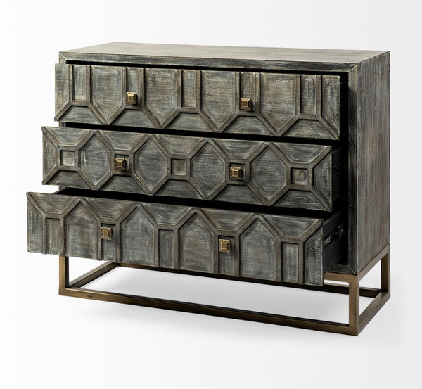 Gray Wood Hexagon 3 Drawer Cabinet