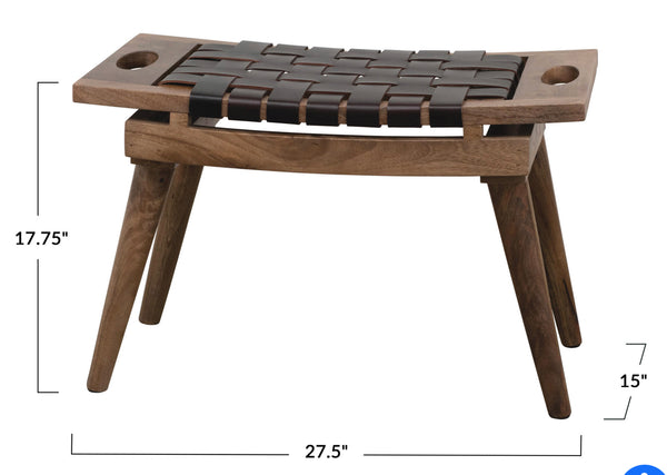 Woven Leather & Mango Wood Stool