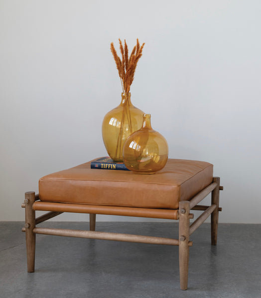 Leather Cushion & Mango Wood Ottoman