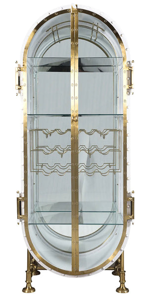 White/Gold Iron & Glass Bar Cabinet