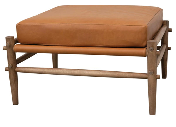 Leather Cushion & Mango Wood Ottoman