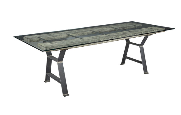 Glass/Iron/Oak Timbers Dining Table