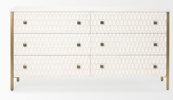White & Gold 6 Drawer Chest