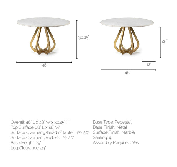 48” Marble & Gold Iron Dining Table