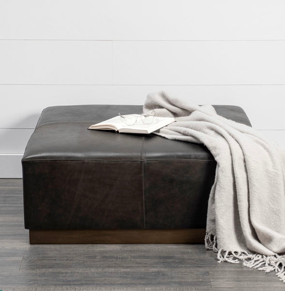 Black Leather Square Ottoman