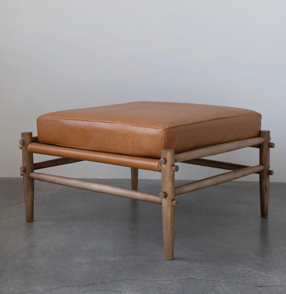 Leather Cushion & Mango Wood Ottoman