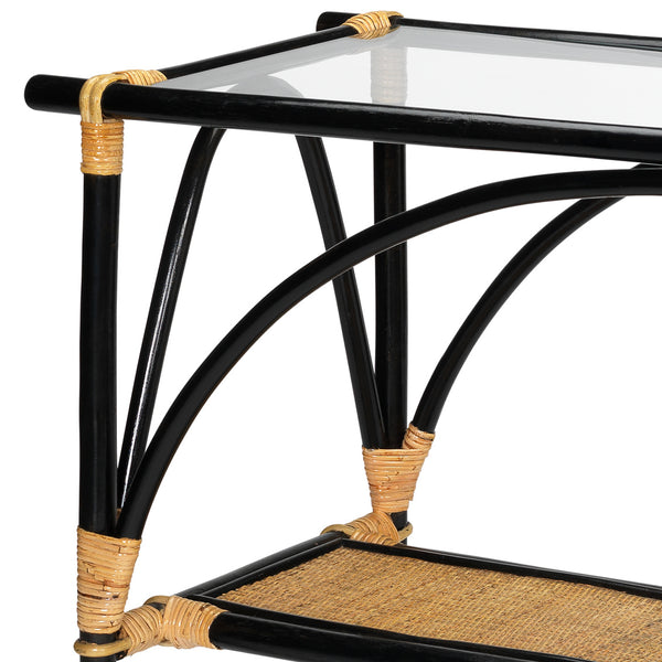 Black Rattan Console Table